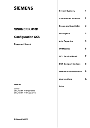 Sinumerik 810D Configuration CCU Equipment Manual