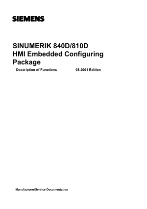 Sinumerik 840D HMI Embedded Configuring Functions