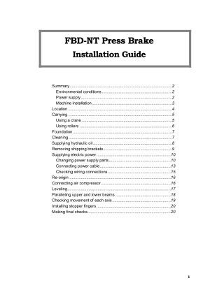Amada FBD-NT Press Brake Installation Guide