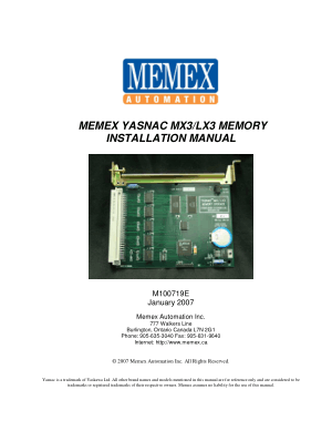 Yasnac MX3 LX3 Memory Installation Manual