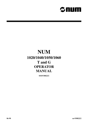 NUM 1020/1040/1050/1060 T and G OPERATOR MANUAL