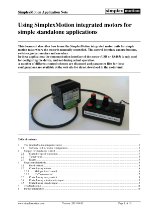 Using SimplexMotion Integrated Motors for Standalone Applications