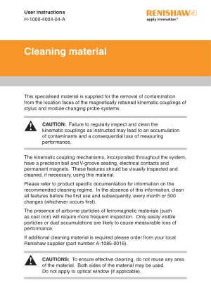 Renishaw Cleaning material User instructions