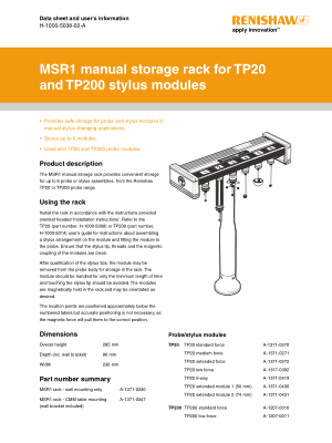 Renishaw MSR1 manual storage rack Data sheet