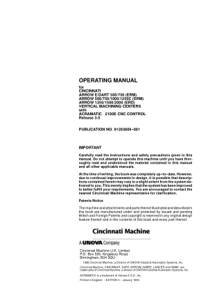 Cincinnati ARROW E Operating Manual