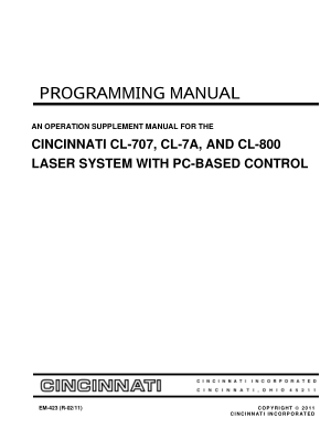 Cincinnati CL-800 Programming Manual