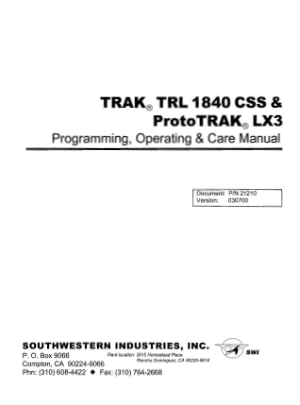 ProtoTRAK LX3 Programming Manual