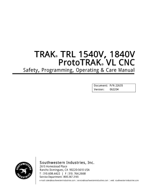 TRAK TRL 1540V, 1840V Programming Manual