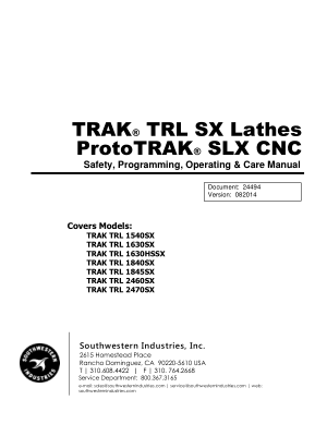 TRAK TRL SX Lathes Programming Manual