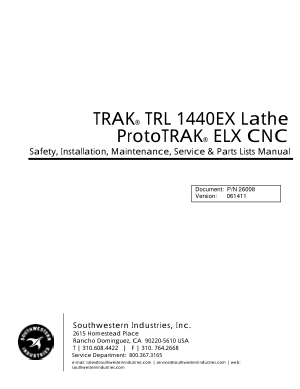 TRAK TRL 1440EX Lathe Maintenance Manual