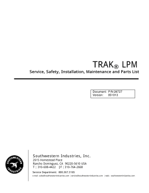 TRAK LPM Maintenance Parts List