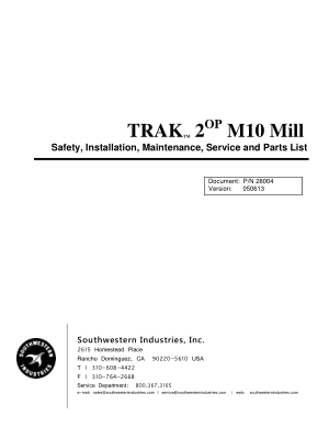 TRAK M10 Mill Service Manual