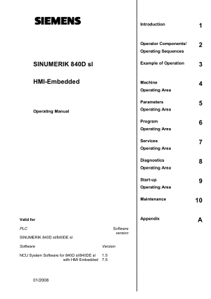 Sinumerik 840D sl HMI-Embedded Operating Manual