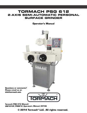Tormach PSG 612 Surface Grinder Operators Manual