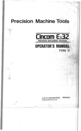Cincom E332 Operator Manual Type IV