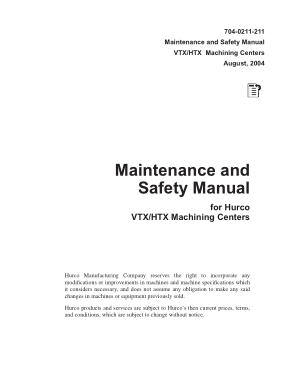 Hurco VTX HTX Machining Centers Maintenance and Safety Manual