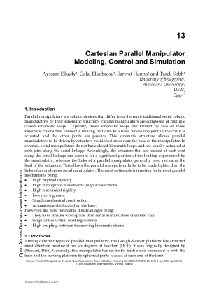 Cartesian Parallel Manipulator Modeling, Control and Simulation
