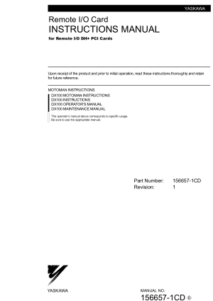 Yaskawa Remote IO Card Instruction Manual