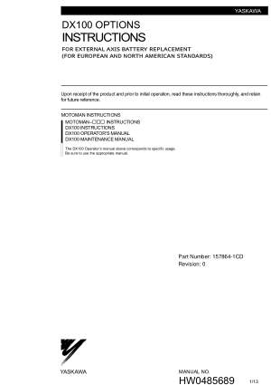 Yaskawa DX100 Options Instructions for External Axis Battery Replacement
