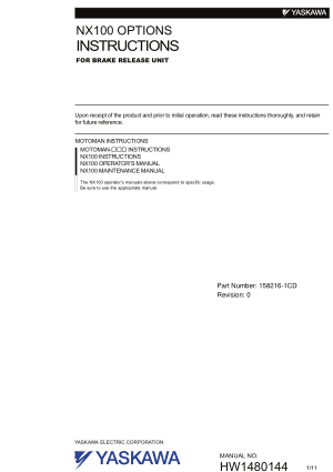 Yaskawa NX100 Instructions for Brake Release Unit