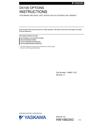Yaskawa DX100 Instructions for Brake Release Unit Installed in Controller Cabinet