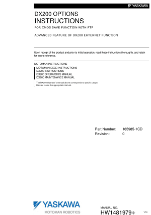 Yaskawa DX200 Instructions for CMOS SAVE FUNCTION WITH FTP