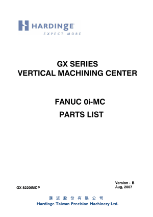 Hardinge GX Series VMC Fanuc 0i-MC Parts List
