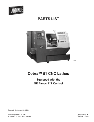 Hardinge Cobra 51 CNC Lathes Fanuc 21T Parts List