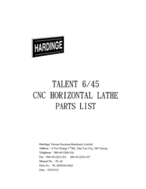 Hardinge TALENT 6 45 CNC Horizontal Lathe Parts List