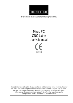 Denford Mirac PC CNC Lathe Users Manual