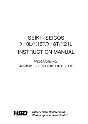 SEIKI – SEICOS 10L 16T 18T 21L Programming Manual