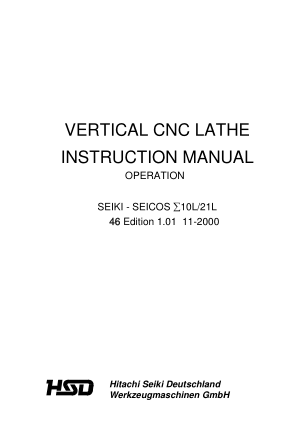 SEIKI – SEICOS 10L 21L Vertical CNC Lathe Operating Manual