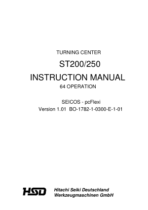 Hitachi Seiki ST200 250 Turning Center Operating Manual