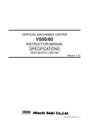 HItachi Seiki VS50 60 Instruction Manual Specification