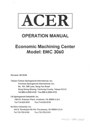 ACER EMC 3060 Machining Center Operation Manual