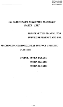 ACER Surface Grinder Parts List SUPRA 1632AHD