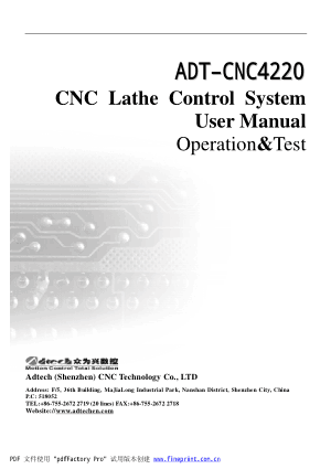 ADT-CNC4220 CNC Lathe Control System User Manual Operation &Test