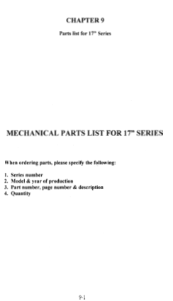 ACER Lathe Mechanical Parts List for 17 Series