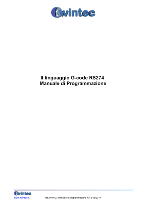 Twintec Il linguaggio G-code RS274 Manuale di Programmazione