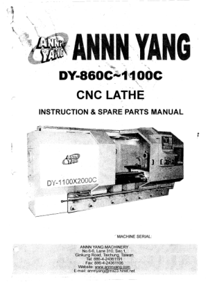 ANNN YANG DY-860C 1100C CNC Lathe Instruction Manual