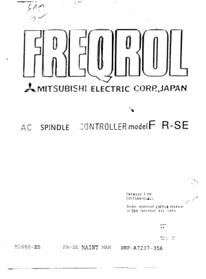Mitsubishi FREQROL AC Spindle Controller FR-SE Maintenance Manual