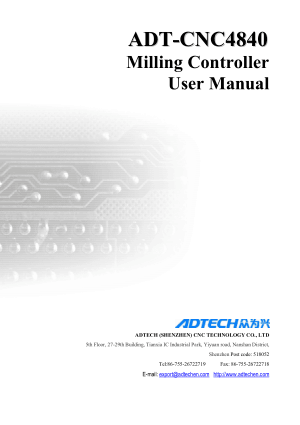 ADT-CNC4840 Milling Controller User Manual