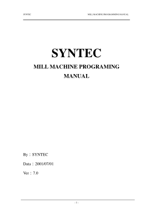 SYNTEC MILL MACHINE PROGRAMING MANUAL