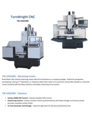 TurnWright CNC TW-1032VMC Info