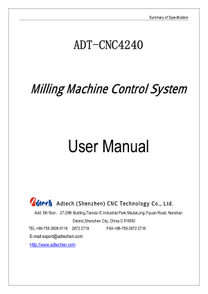 ADT-CNC4240 User Manual Milling Machine Control System