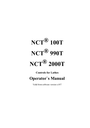 NCT 100T NCT 990T NCT 2000T CNC Lathes Operator`s Manual