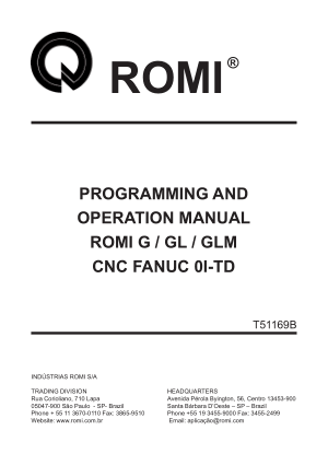ROMI G GL GLM Fanuc 0I-TD Programming Operation Manual