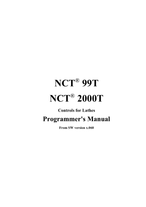 NCT 99T NCT 2000T CNC Lathes Programmer’s Manual