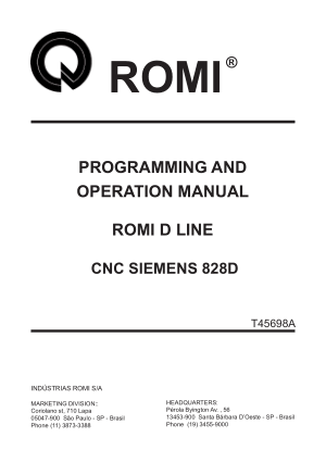 ROMI D Line Siemens 828D Programming Operation Manual