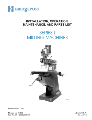 Bridgeport Series 1 Milling Machine Installation Operator Maintenance Parts List Manual